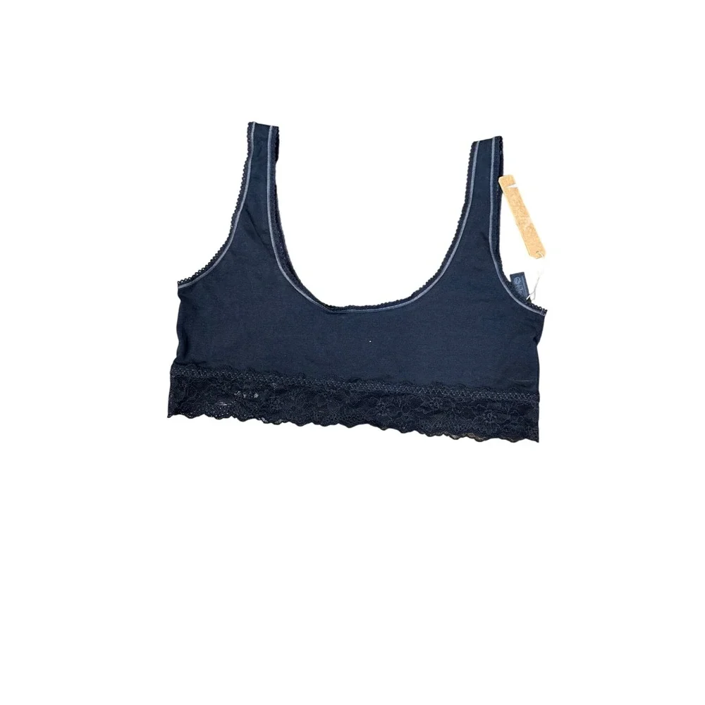 Skims L Lace Trim Bralette Onyx Black Scoop Neck Wireless Bra Size L New - Picture 5 of 5